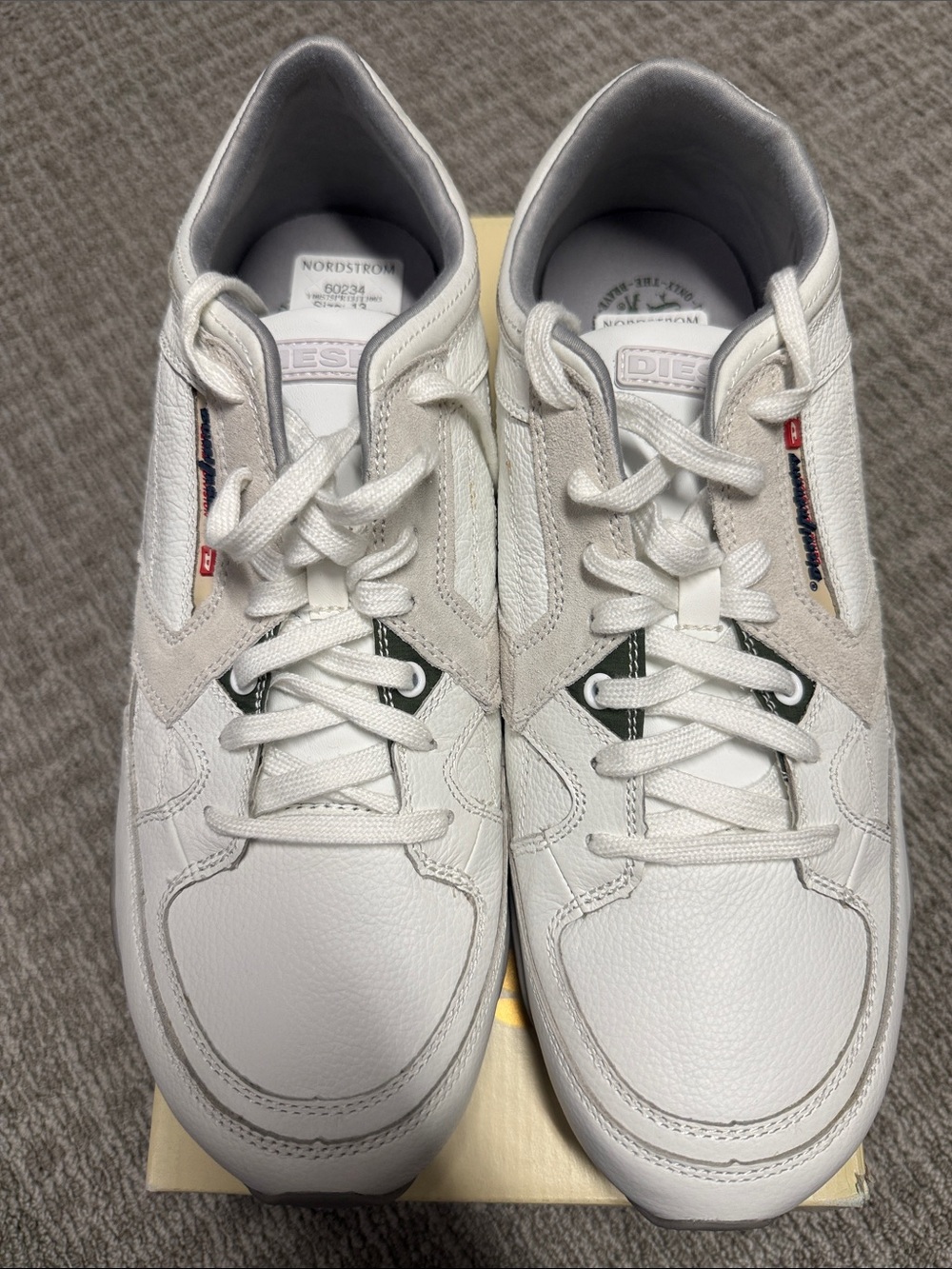 Diesel Men’s White Leather Sneakers with Gray Accents Size 13 Brand New